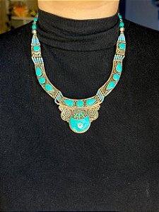 Colar - Metal Alpaca - Turquesa