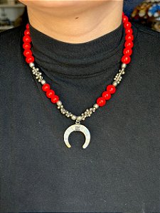 Colar - Resina e Madrepérola - Vermelho e Branco