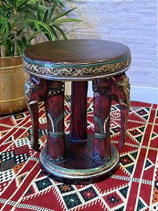 Mesa - Pé de Elefante - Madeira - Vermelho e Dourado