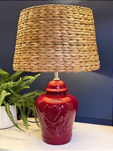 Abajur - Cerâmica - Coral - Marsala com Cúpula de Palha