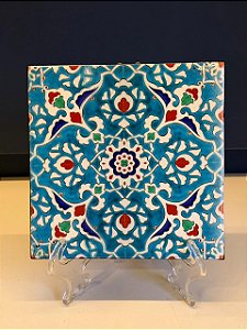 Quadro Azulejo - Tunísia - Sem Moldura - Azul, Vermelho e Verde - 15CM