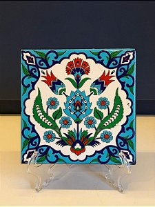 Quadro Azulejo - Tunísia - Sem Moldura - Azul, Vermelho e Verde - 15CM