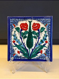 Quadro Azulejo - Tunísia - Sem Moldura - Azul, Vermelho e Verde - 15CM