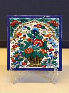Quadro Azulejo - Tunísia - Sem Moldura - Azul, Vermelho e Verde - 15CM