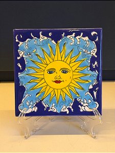 Quadro Azulejo - Tunísia - Sem Moldura - Azul e Amarelo - 15CM