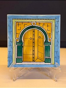 Quadro Azulejo - Tunísia - Sem Moldura - Amarelo, Azul e Verde - 15CM