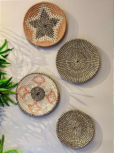 Kit Mandala Decorativa - Palha - Laranja e Preto