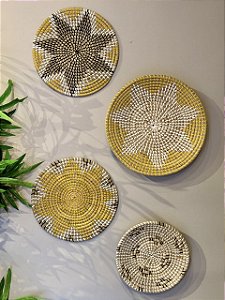 Kit Mandala Decorativa - Palha - Amarelo e Branco