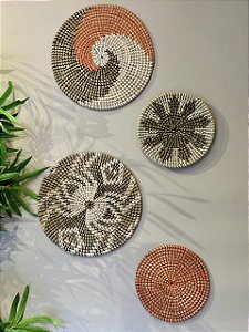 Kit Mandala Decorativa - Palha - Vermelho e Preto