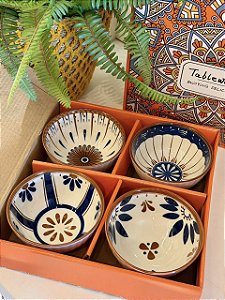 Kit 4 Bowls - Cerâmica - Azul e Bege