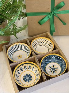 Kit 4 Bowls - Cerâmica - Azul e Amarelo