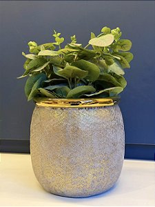 Cachepot em Cerâmica - Cinza e Dourado - 16CM