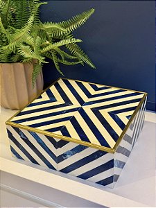 Caixa Decorativa - Osso e Metal - Azul - 27cmX27cm