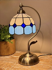 Abajur Tiffany - Pendente - Vitral - Branco e Azul