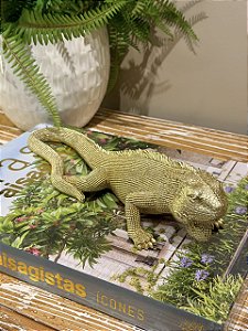 Escultura Iguana - Decorativa - Resina - Dourada