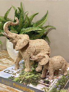 Par de Elefante Decorativo - Resina e Palha