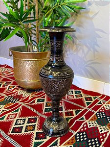 Vaso - Bronze Burilado - Preto e Dourado - 52CM