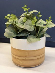 Cachepot em Ceramica - Branco e Marrom - 15CM