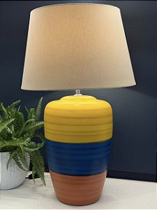 Abajur - Cerâmica - Amarelo, Azul e Vermelho