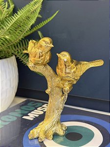 Escultura Pássaros - Decorativo - Resina - Dourado - 18CM