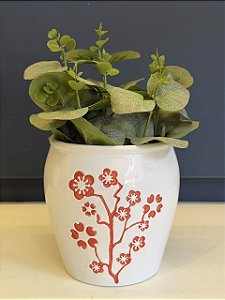 Cachepot em Cerâmica - Branco e Vermelho - 12CM