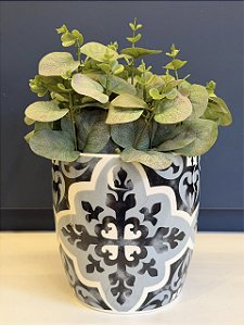 Cachepot em Cerâmica - Preto, Cinza e Branco - 15CM