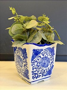 Cachepot em Cerâmica - Azul e Branco - 12CM