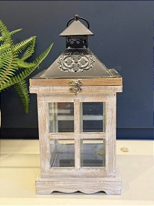 Lanterna - Madeira - Pátina e Preto - 33cm