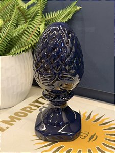 Escultura Pinha - Decorativa - Cerâmica - Azul Escuro - 22CM