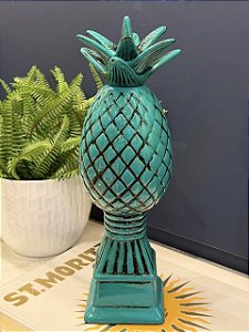 Escultura Abacaxi - Decorativo - Cerâmica - Turquesa