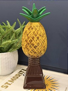 Escultura Abacaxi - Decorativo - Cerâmica - Amarelo, Verde e Marrom