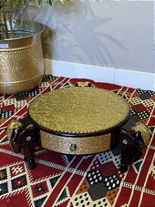 Mesa - Pé de Elefante - Madeira - Com Aplique em Metal
