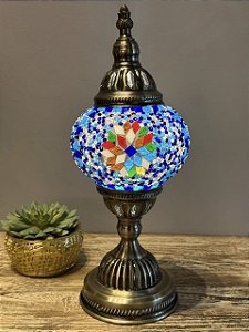 Luminária Turca Mosaico M - Sem Fio - Azul e Colorido