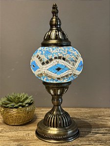 Luminária Turca Mosaico M - Sem Fio - Azul e Branco