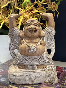 Buda - Madeira - Marrom e Branco - 21CM