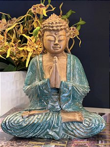 Buda - Madeira - Verde e Marrom - 27CM