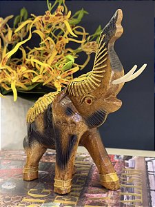 Elefante - Madeira Maciça com Apliques - 25CM
