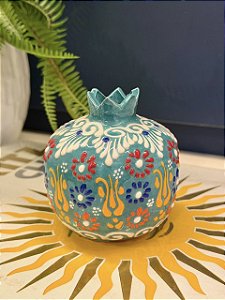 Romã Decorativa - Cerâmica - Pintado à mão - Turquia - Azul - 9,5CM