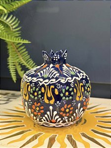 Romã Decorativa - Cerâmica - Pintado à mão - Turquia - Azul Escuro - 9,5CM