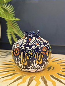 Romã Decorativa - Cerâmica - Pintado à mão - Turquia - Azul Escuro - 7,5CM