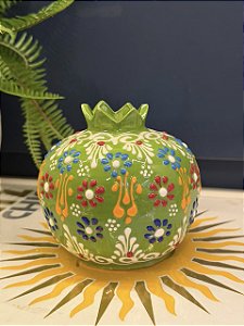 Romã Decorativa - Cerâmica - Pintado à mão - Turquia - Verde Claro - 11CM
