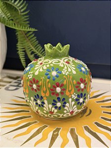 Romã Decorativa - Cerâmica - Pintado à mão - Turquia - Verde Claro - 9,5CM