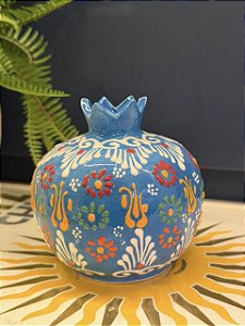 Romã Decorativa - Cerâmica - Pintado à mão - Turquia - Azul - 11CM