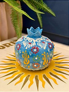 Romã Decorativa - Cerâmica - Pintado à mão - Turquia - Azul - 9,5CM