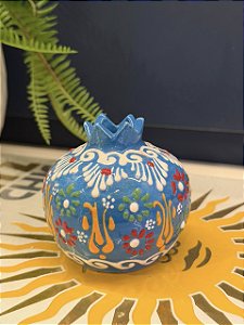 Romã Decorativa - Cerâmica - Pintado à mão - Turquia - Azul - 7,5CM