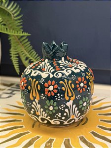 Romã Decorativa - Cerâmica - Pintado à mão - Turquia - Verde Escuro - 9,5CM
