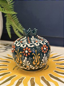 Romã Decorativa - Cerâmica - Pintado à mão - Turquia - Verde Escuro - 7,5CM