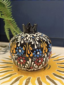 Romã Decorativa - Cerâmica - Pintado à mão - Turquia - Preto - 9,5CM