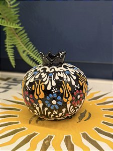Romã Decorativa - Cerâmica - Pintado à mão - Turquia - Preto - 7,5CM