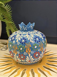 Romã Decorativa - Cerâmica - Pintado à mão - Turquia - Azul - 11CM